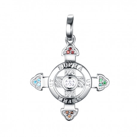 Schutzkreuz 585 Weißgold in 18 mm drei Steine