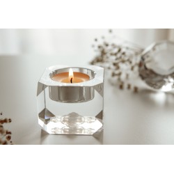 Teelichthalter aus Glas mit 3D Schutzkreuz